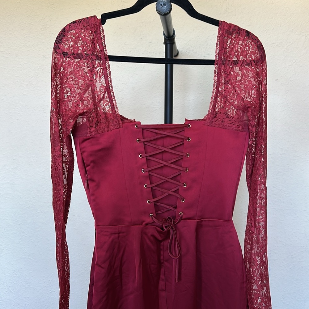 HOUSE OF CB XL A-C 'Perdi' Berry Satin Maxi Dress with Corset NWOT $329 - Picture 14 of 17